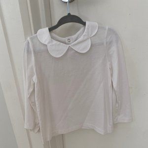 Jacadi Girls White Scalloped Petal Neckline Cotton Long Sleeve T Shirt. Size 3